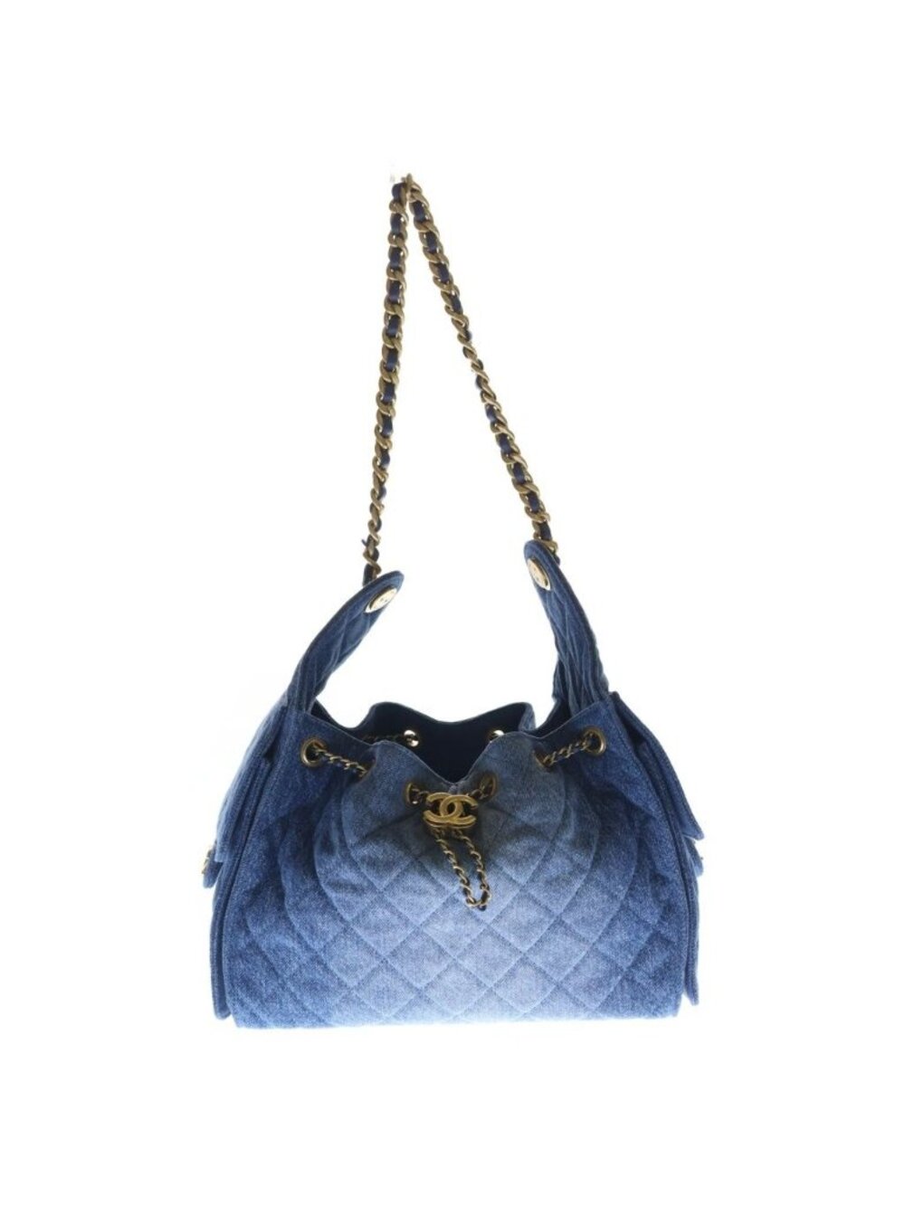 Chanel 25 Small 2-Way Chain Shoulder Bag Indigo Blue Denim Gold